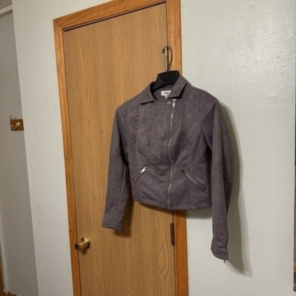 Charlotte Russe NWT Small Solid Gray Faux Suede Long Sleeve Full-Zip Moto Jacket